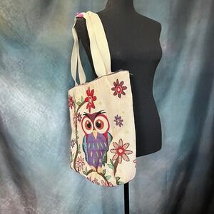 Cute Owl Floral Tapestry Tote Bag‎ With Zipper Closure